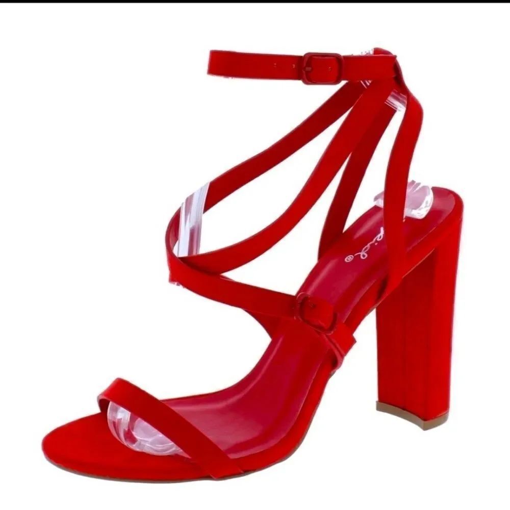 BRAND NEW QUPID POINTED TOE HIGH HEEL ADJUSTABLE BUCKLE ANKLE STRAP SANDAL